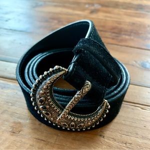 Sezane Fine Louve Belt, Black Suede, Sz 85 cm